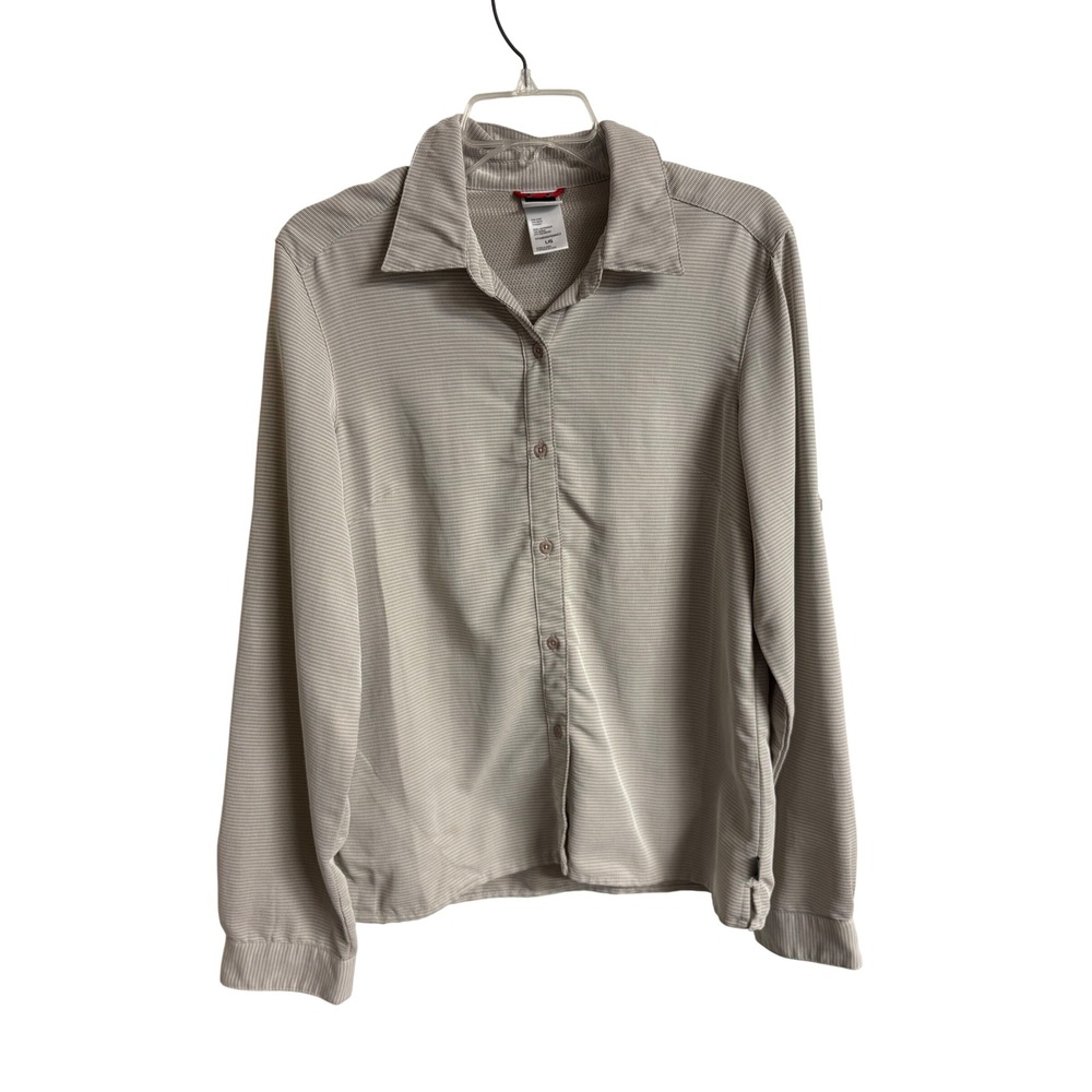 The North Face Womens Light Beige Micro Check Roll Tab Sleeve Hiking Shirt Large